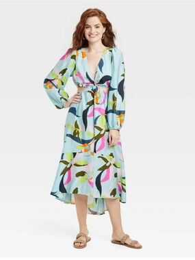 a new day Light Blue Multicolor Floral V-Neck high low Maxi Dress